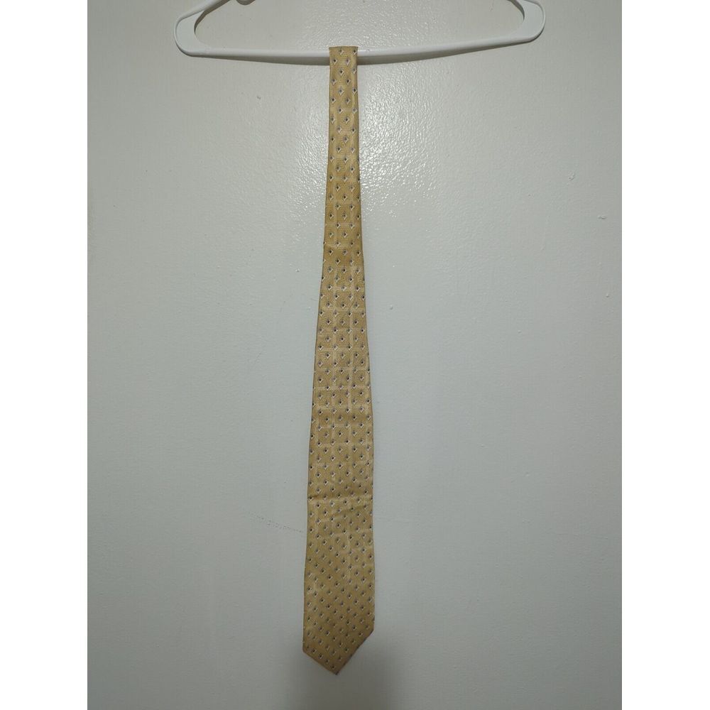 Pierre Cardin Mens Gold Blue Geometric Diamond Silk Jacquard Necktie Classic Tie